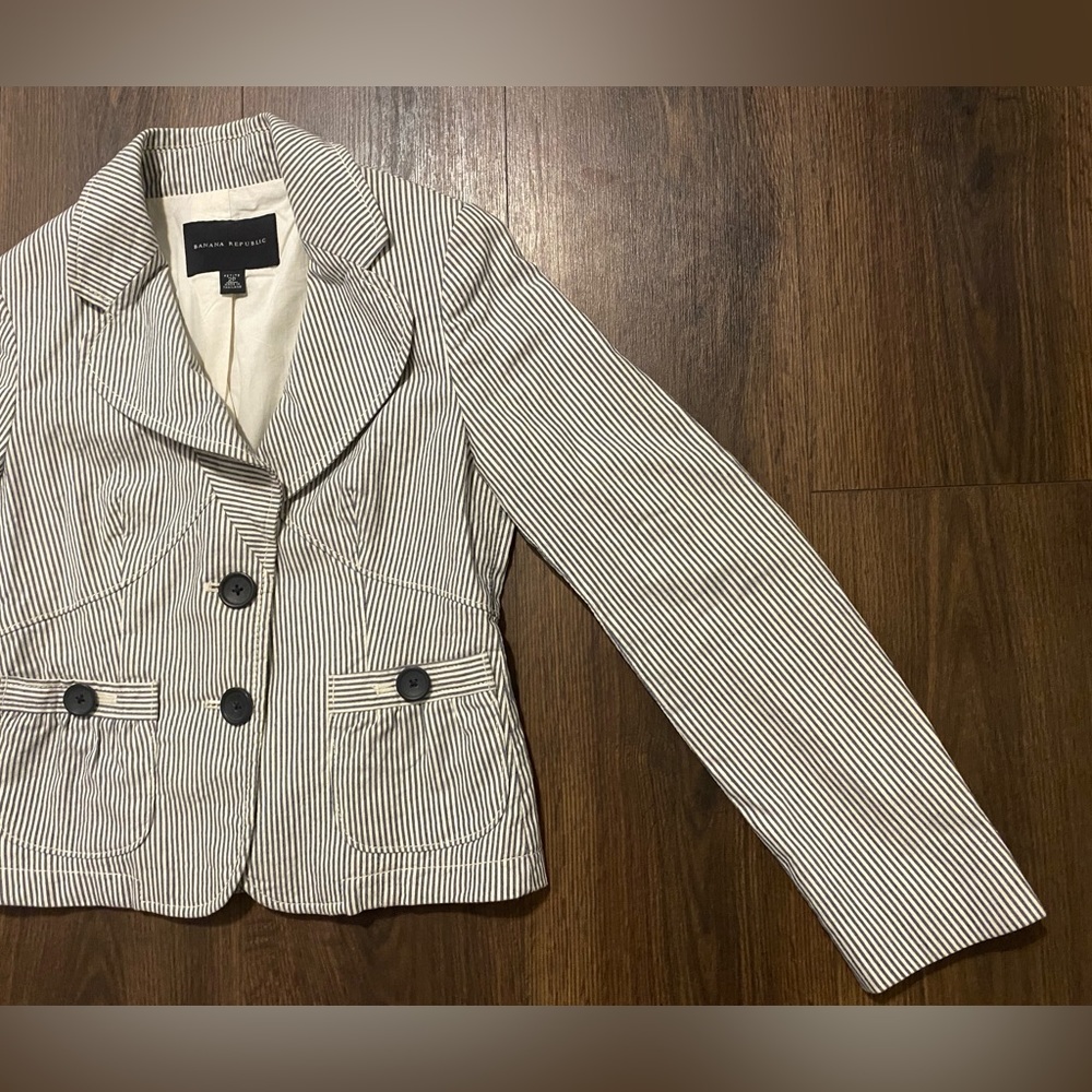 Women’s Banana Republic Blue Pin Stripe White Blazer Jacket 2P - Picture 2 of 12